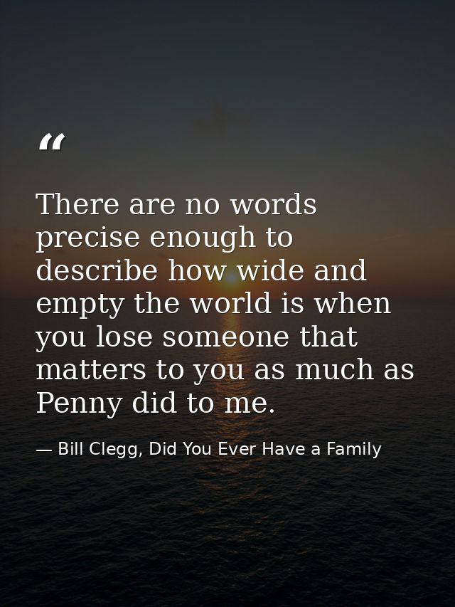 There are no words precise enough to describe how wide and empty the world is when you lose someone that matters to you  — Bill Clegg, Did You Ever Have a Family