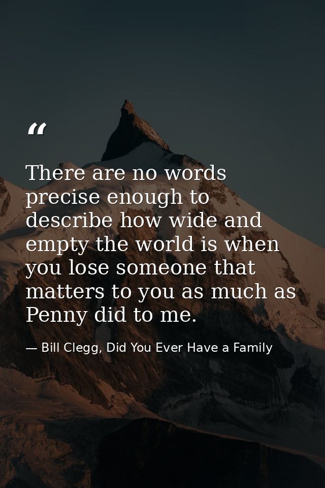 There are no words precise enough to describe how wide and empty the world is when you lose someone that matters to you  — Bill Clegg, Did You Ever Have a Family