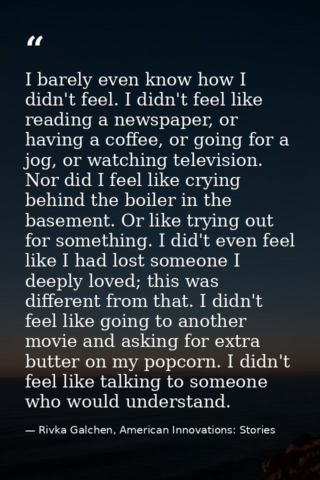 I barely even know how I didn't feel. I didn't feel like reading a newspaper, or having a coffee, or going for a jog, or — Rivka Galchen, American Innovations: Stories