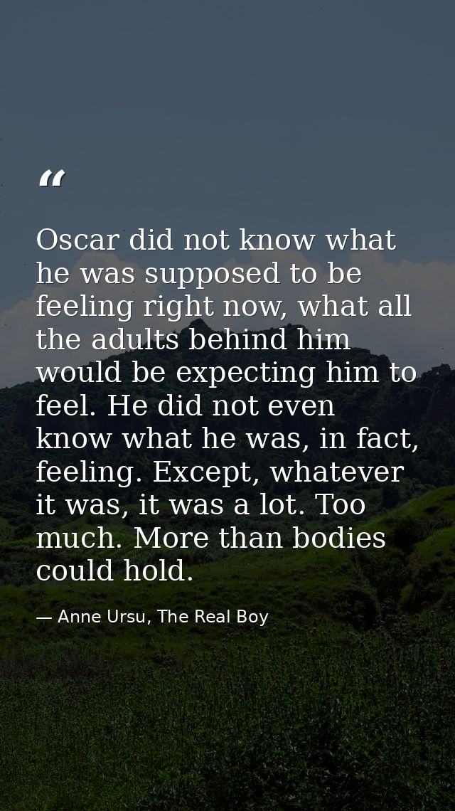 Oscar did not know what he was supposed to be feeling right now, what all the adults behind him would be expecting him t — Anne Ursu, The Real Boy