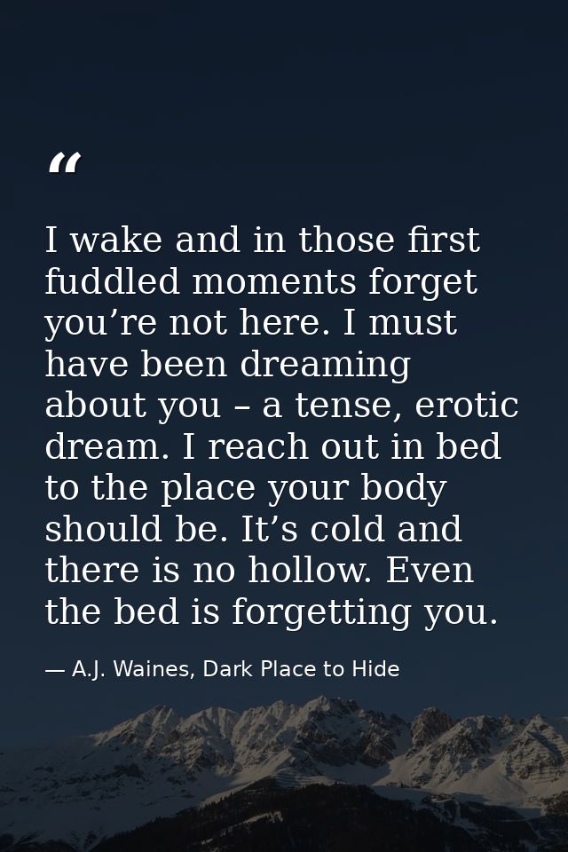 I wake and in those first fuddled moments forget you’re not here. I must have been dreaming about you – a tense, erotic  — A.J. Waines, Dark Place to Hide