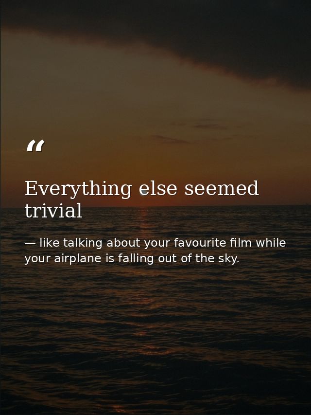 Everything else seemed trivial — like talking about your favourite film while your airplane is falling out of the sky.