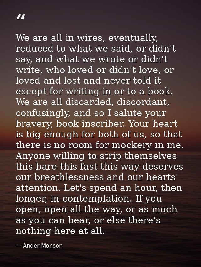 We are all in wires, eventually, reduced to what we said, or didn't say, and what we wrote or didn't write, who loved or — Ander Monson