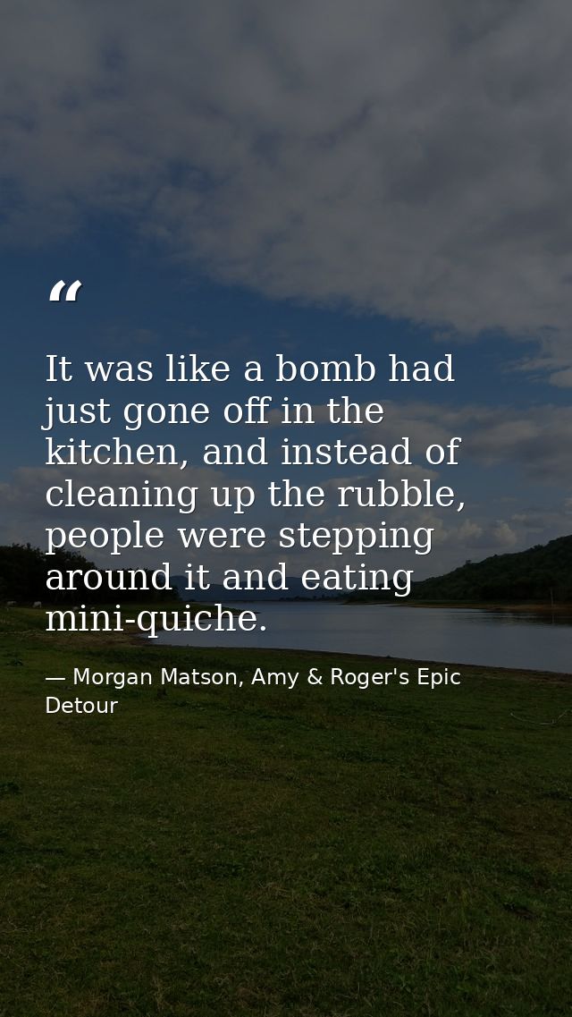 It was like a bomb had just gone off in the kitchen, and instead of cleaning up the rubble, people were stepping around  — Morgan Matson, Amy & Roger's Epic Detour