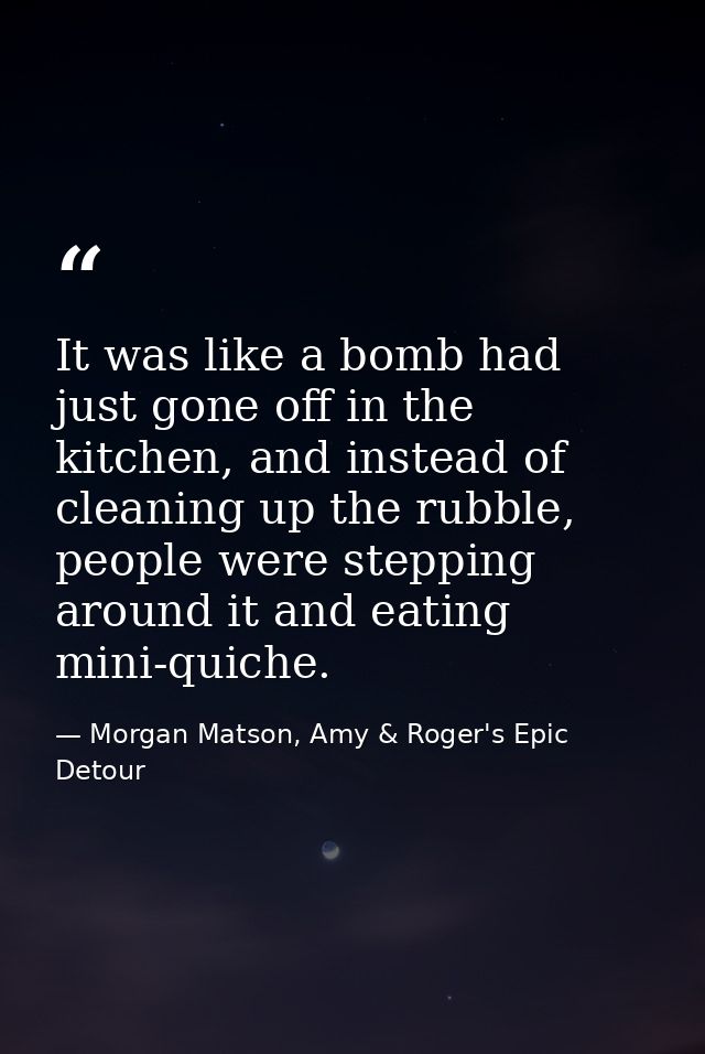 It was like a bomb had just gone off in the kitchen, and instead of cleaning up the rubble, people were stepping around  — Morgan Matson, Amy & Roger's Epic Detour