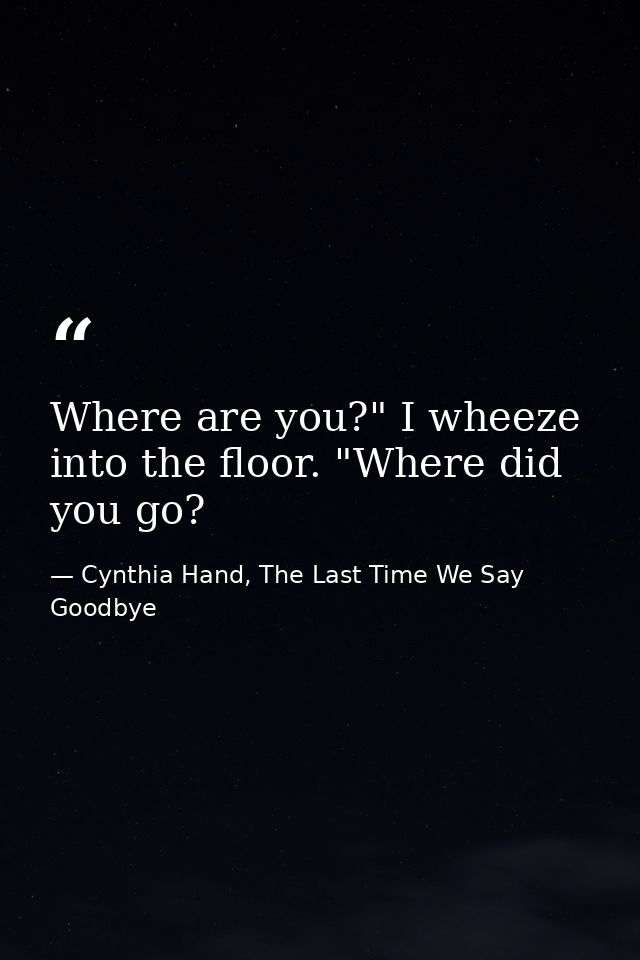 Where are you?" I wheeze into the floor. "Where did you go? — Cynthia Hand, The Last Time We Say Goodbye
