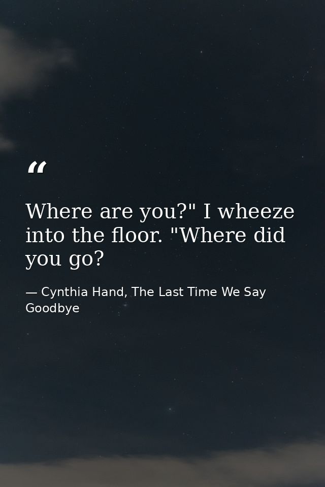 Where are you?" I wheeze into the floor. "Where did you go? — Cynthia Hand, The Last Time We Say Goodbye