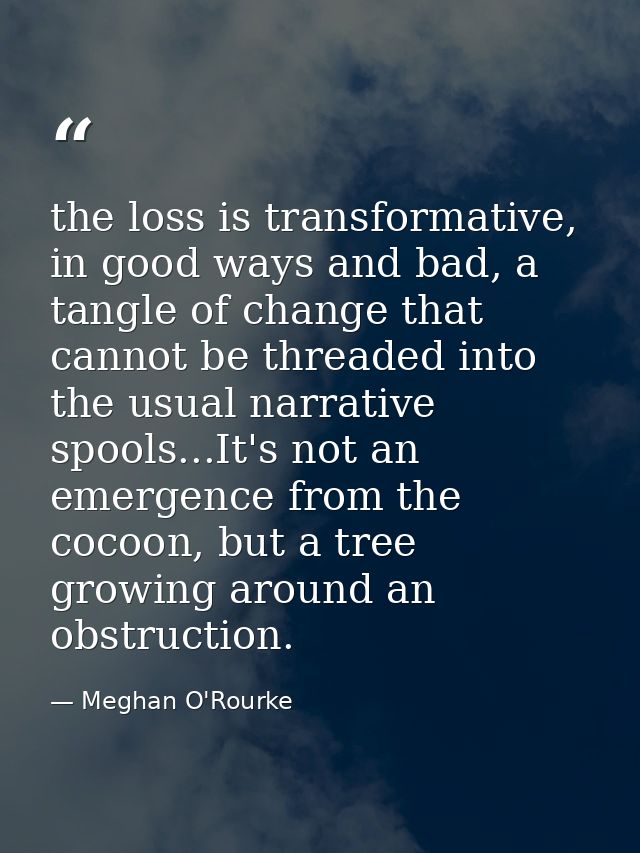 the loss is transformative, in good ways and bad, a tangle of change that cannot be threaded into the usual narrative sp — Meghan O'Rourke