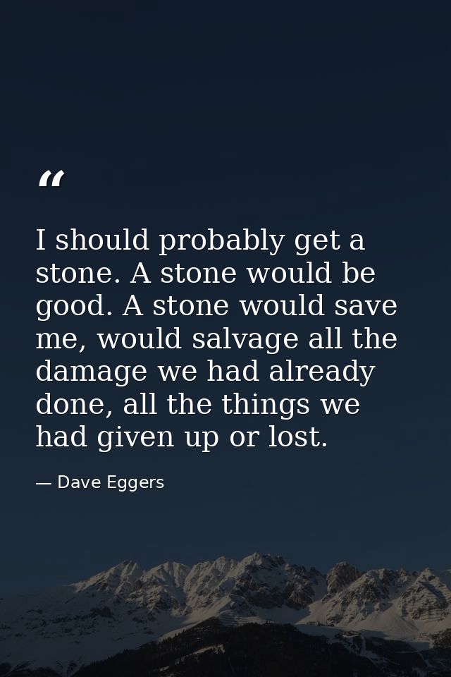 I should probably get a stone. A stone would be good. A stone would save me, would salvage all the damage we had already — Dave Eggers