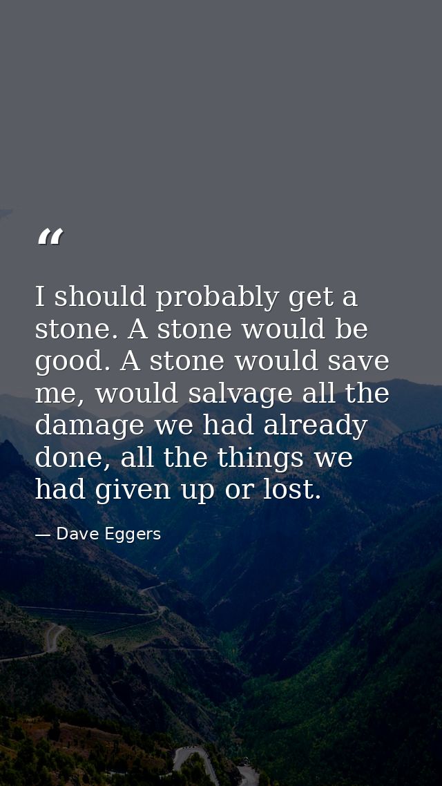 I should probably get a stone. A stone would be good. A stone would save me, would salvage all the damage we had already — Dave Eggers