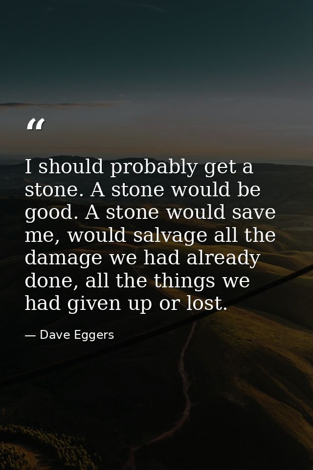 I should probably get a stone. A stone would be good. A stone would save me, would salvage all the damage we had already — Dave Eggers