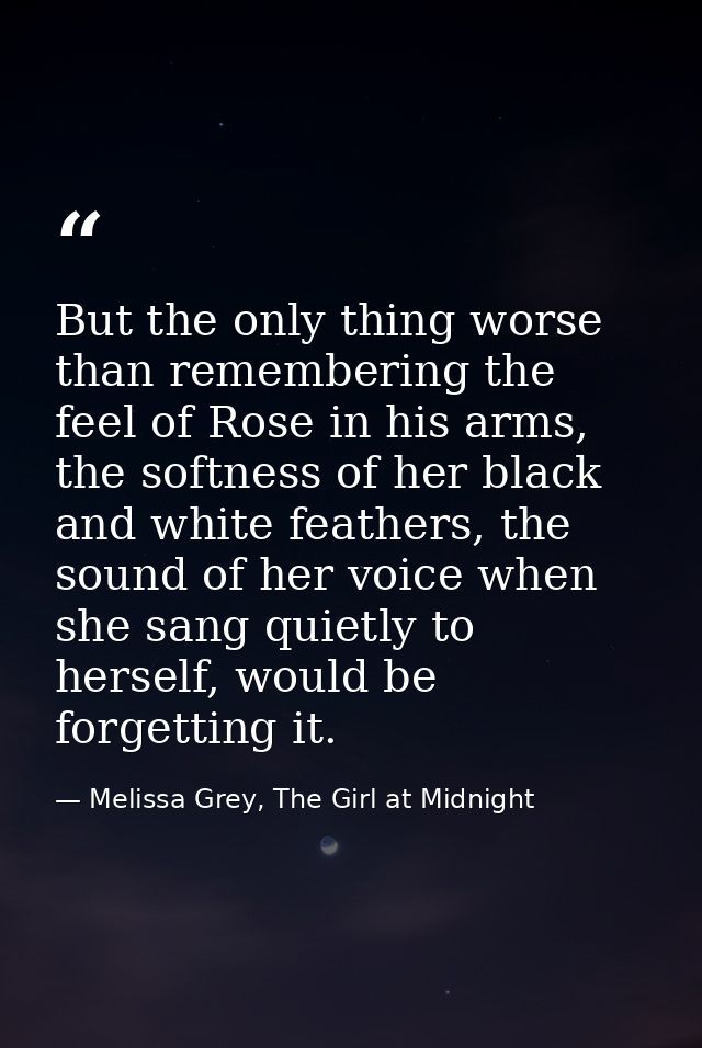 But the only thing worse than remembering the feel of Rose in his arms, the softness of her black and white feathers, th — Melissa Grey, The Girl at Midnight