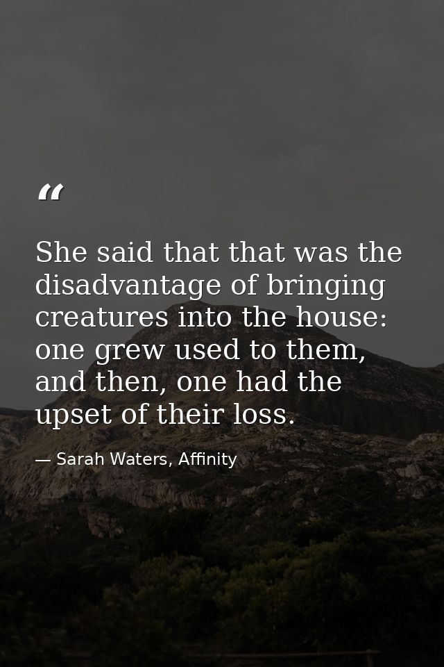 She said that that was the disadvantage of bringing creatures into the house: one grew used to them, and then, one had t — Sarah Waters, Affinity