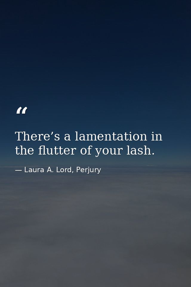 There’s a lamentation in the flutter of your lash. — Laura A. Lord, Perjury