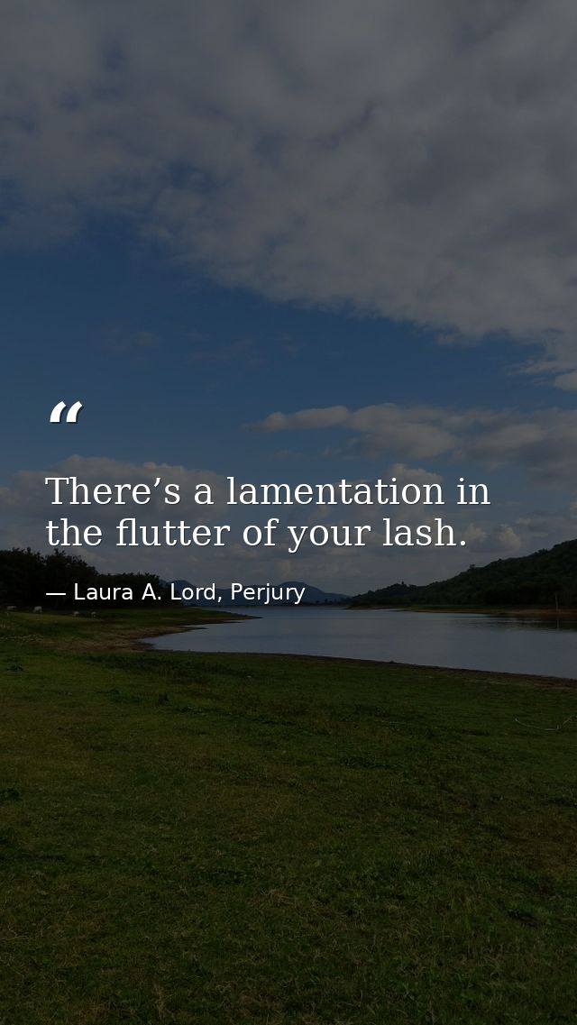 There’s a lamentation in the flutter of your lash. — Laura A. Lord, Perjury