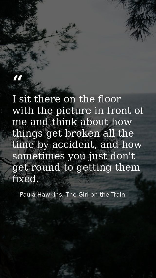 I sit there on the floor with the picture in front of me and think about how things get broken all the time by accident, — Paula Hawkins, The Girl on the Train
