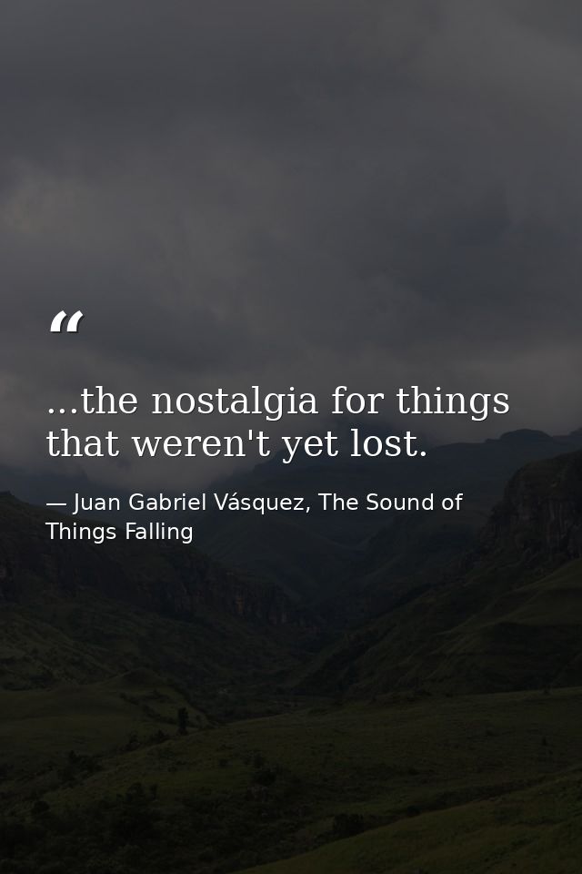 ...the nostalgia for things that weren't yet lost. — Juan Gabriel Vásquez, The Sound of Things Falling