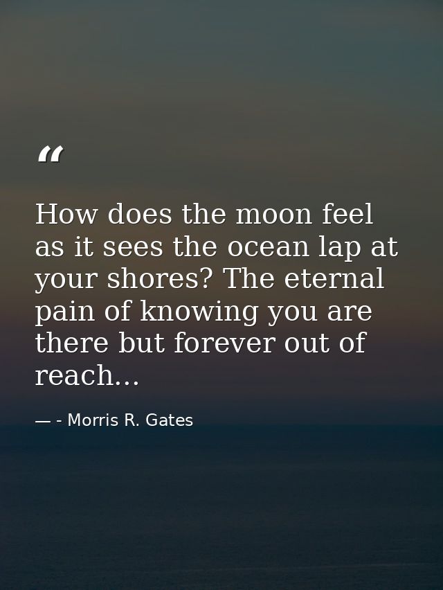 How does the moon feel as it sees the ocean lap at your shores? The eternal pain of knowing you are there but forever ou — - Morris R. Gates