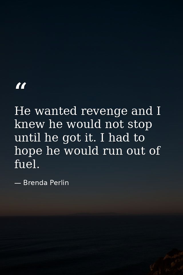 He wanted revenge and I knew he would not stop until he got it. I had to hope he would run out of fuel. — Brenda Perlin