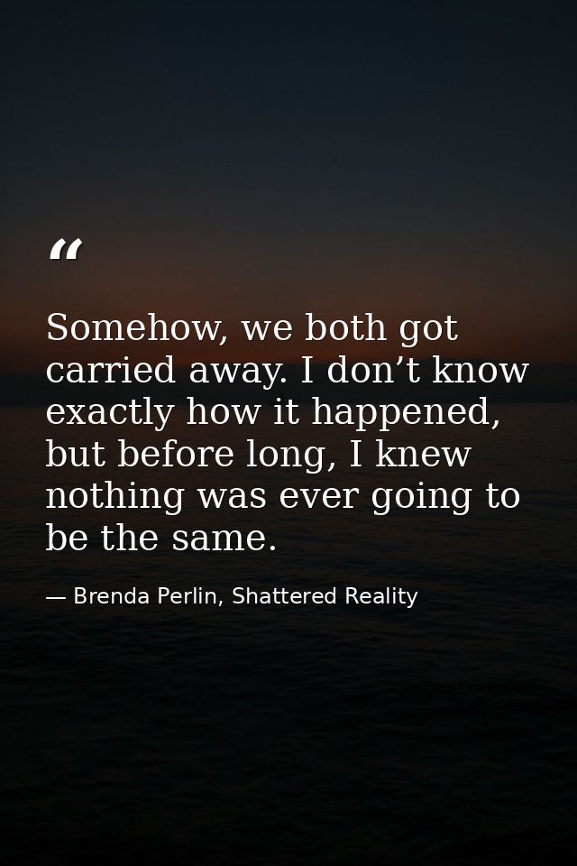 Somehow, we both got carried away. I don’t know exactly how it happened, but before long, I knew nothing was ever going  — Brenda Perlin, Shattered Reality