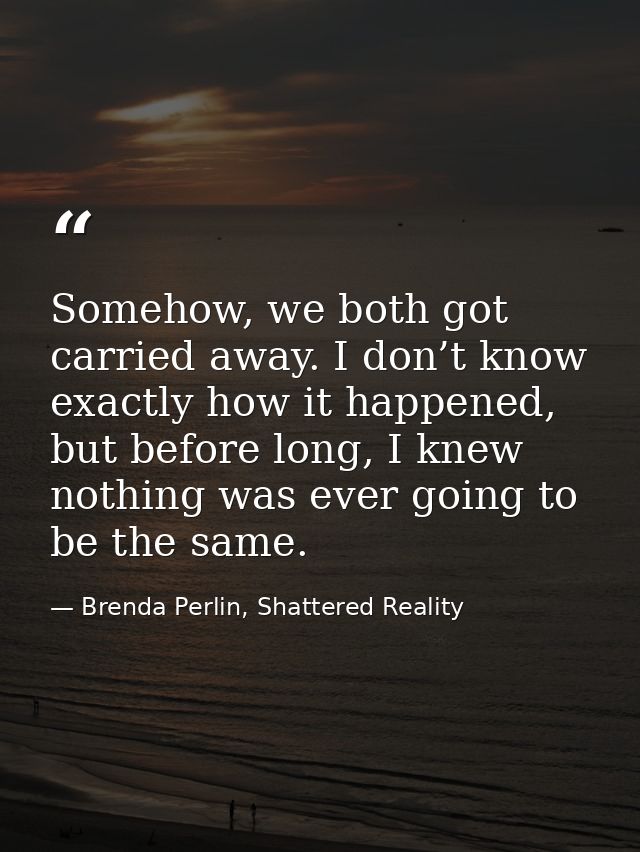 Somehow, we both got carried away. I don’t know exactly how it happened, but before long, I knew nothing was ever going  — Brenda Perlin, Shattered Reality