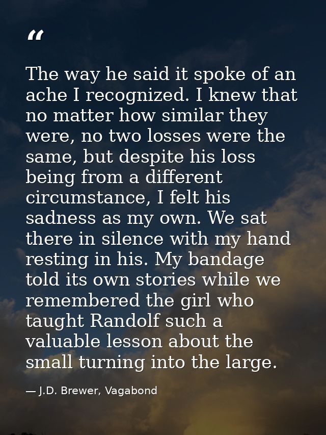 The way he said it spoke of an ache I recognized. I knew that no matter how similar they were, no two losses were the sa — J.D. Brewer, Vagabond