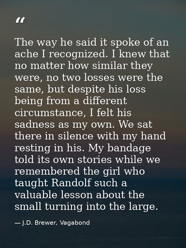 The way he said it spoke of an ache I recognized. I knew that no matter how similar they were, no two losses were the sa — J.D. Brewer, Vagabond
