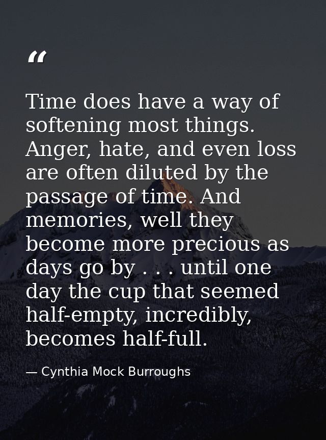 Time does have a way of softening most things. Anger, hate, and even loss are often diluted by the passage of time. And  — Cynthia Mock Burroughs