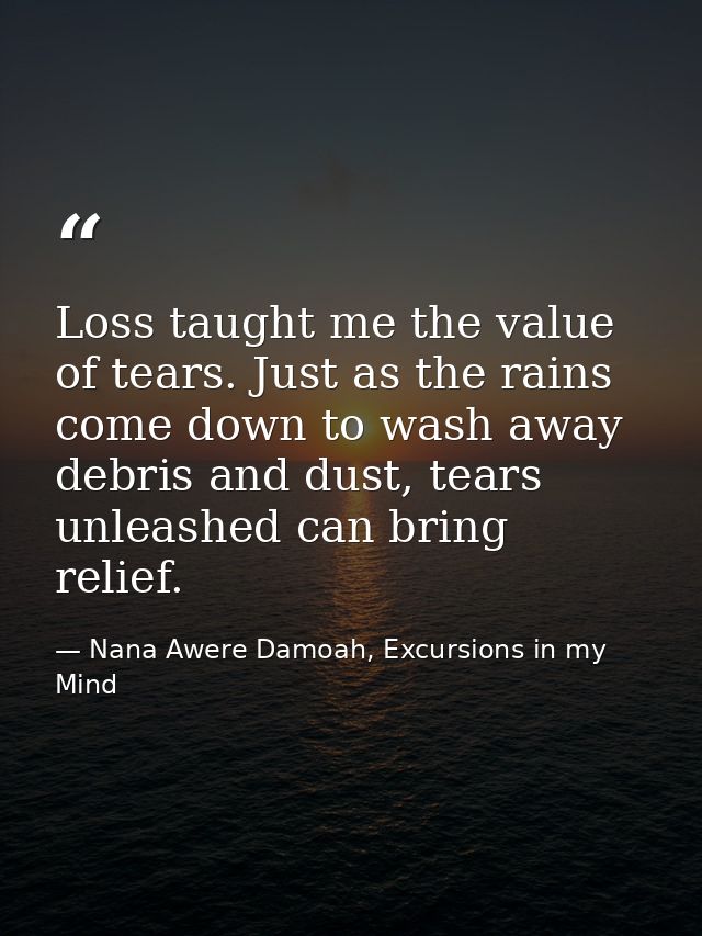 Loss taught me the value of tears. Just as the rains come down to wash away debris and dust, tears unleashed can bring r — Nana Awere Damoah, Excursions in my Mind