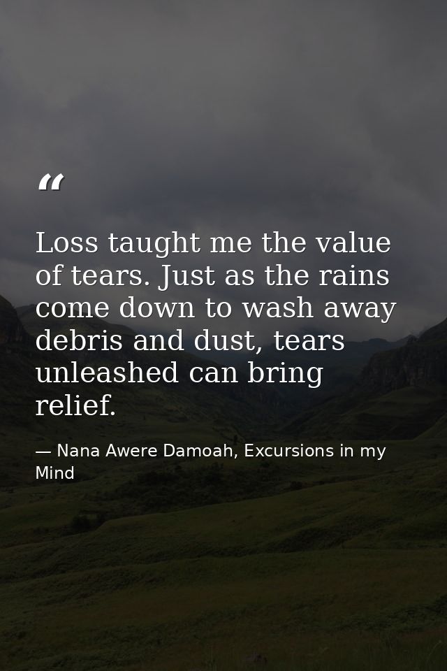 Loss taught me the value of tears. Just as the rains come down to wash away debris and dust, tears unleashed can bring r — Nana Awere Damoah, Excursions in my Mind