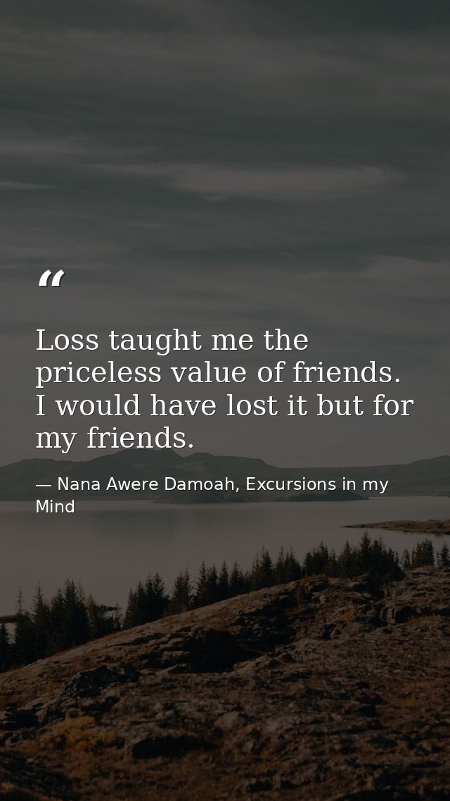 Loss taught me the priceless value of friends. I would have lost it but for my friends. — Nana Awere Damoah, Excursions in my Mind