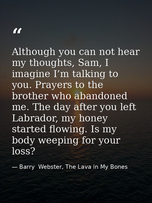 Although you can not hear my thoughts, Sam, I imagine I’m talking to you. Prayers to the brother who abandoned me. The d — Barry  Webster, The Lava in My Bones