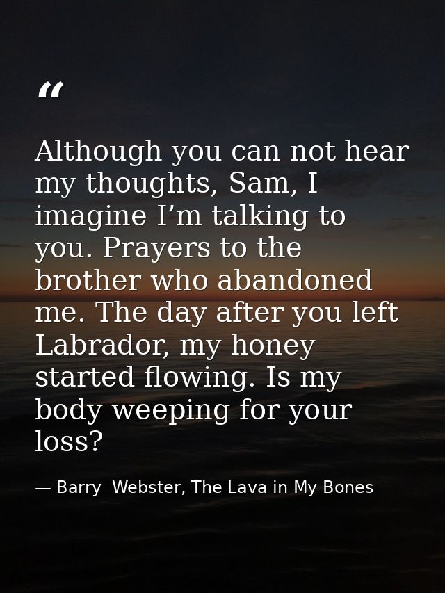 Although you can not hear my thoughts, Sam, I imagine I’m talking to you. Prayers to the brother who abandoned me. The d — Barry  Webster, The Lava in My Bones