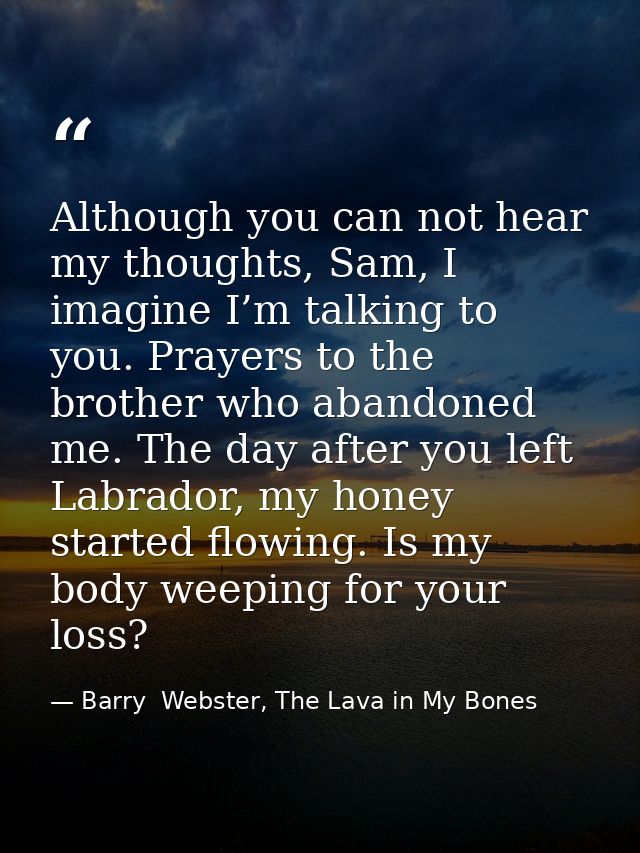 Although you can not hear my thoughts, Sam, I imagine I’m talking to you. Prayers to the brother who abandoned me. The d — Barry  Webster, The Lava in My Bones