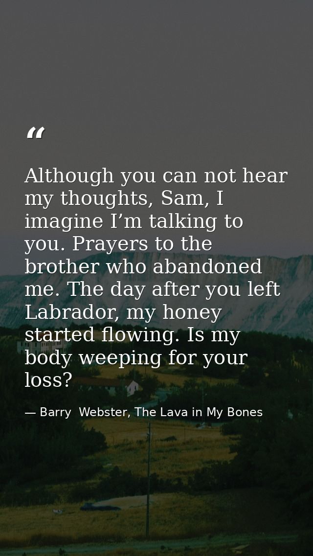 Although you can not hear my thoughts, Sam, I imagine I’m talking to you. Prayers to the brother who abandoned me. The d — Barry  Webster, The Lava in My Bones
