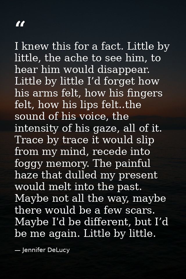 I knew this for a fact. Little by little, the ache to see him, to hear him would disappear. Little by little I’d forget  — Jennifer DeLucy