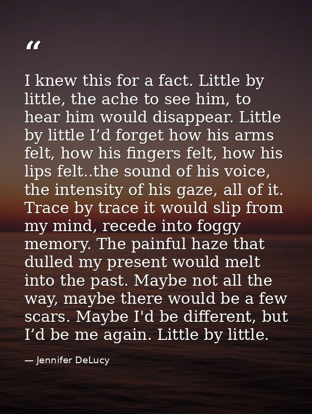 I knew this for a fact. Little by little, the ache to see him, to hear him would disappear. Little by little I’d forget  — Jennifer DeLucy