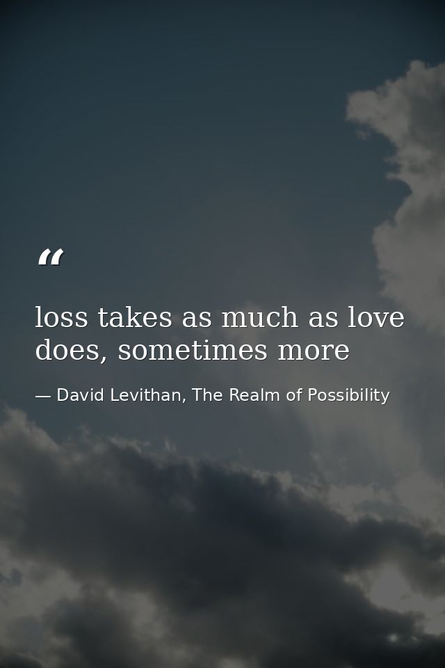loss takes as much as love does, sometimes more — David Levithan, The Realm of Possibility