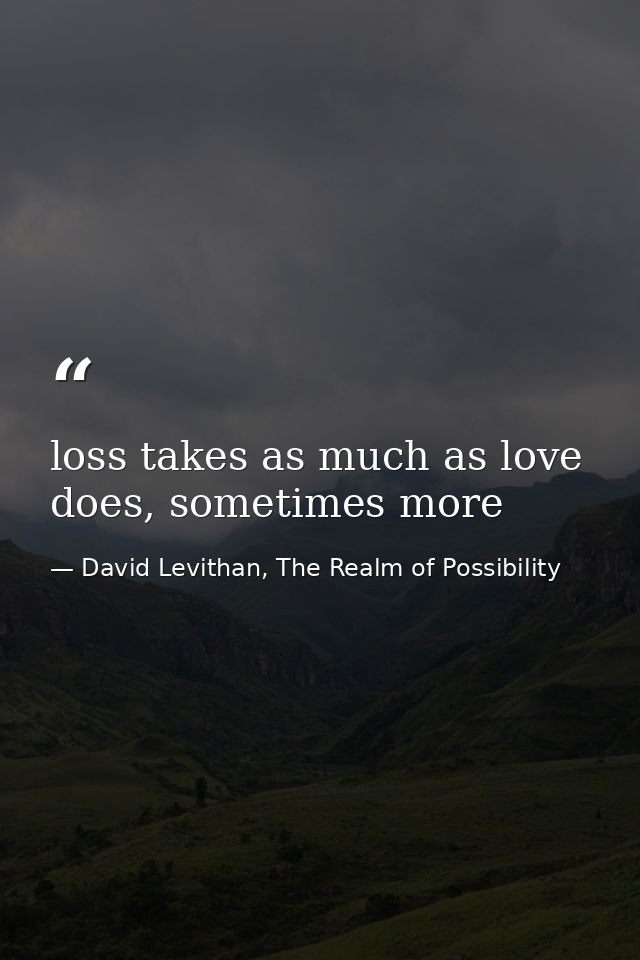 loss takes as much as love does, sometimes more — David Levithan, The Realm of Possibility