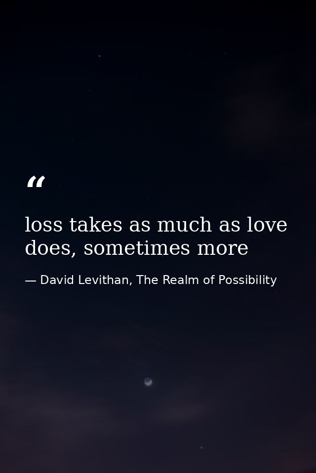 loss takes as much as love does, sometimes more — David Levithan, The Realm of Possibility