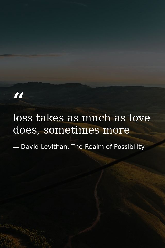 loss takes as much as love does, sometimes more — David Levithan, The Realm of Possibility