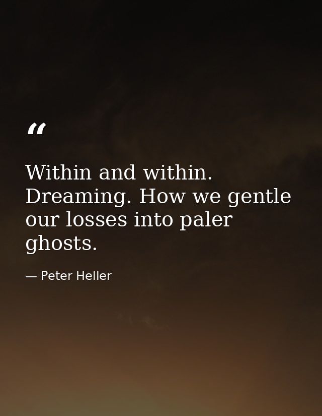 Within and within. Dreaming. How we gentle our losses into paler ghosts. — Peter Heller