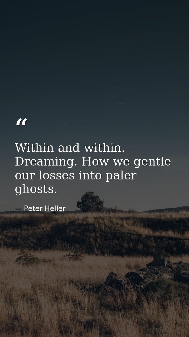 Within and within. Dreaming. How we gentle our losses into paler ghosts. — Peter Heller