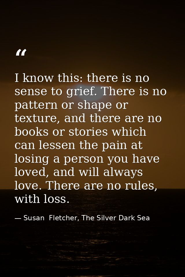 I know this: there is no sense to grief. There is no pattern or shape or texture, and there are no books or stories whic — Susan  Fletcher, The Silver Dark Sea