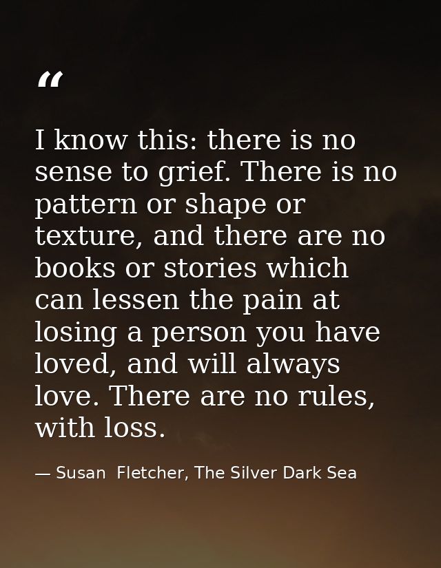 I know this: there is no sense to grief. There is no pattern or shape or texture, and there are no books or stories whic — Susan  Fletcher, The Silver Dark Sea