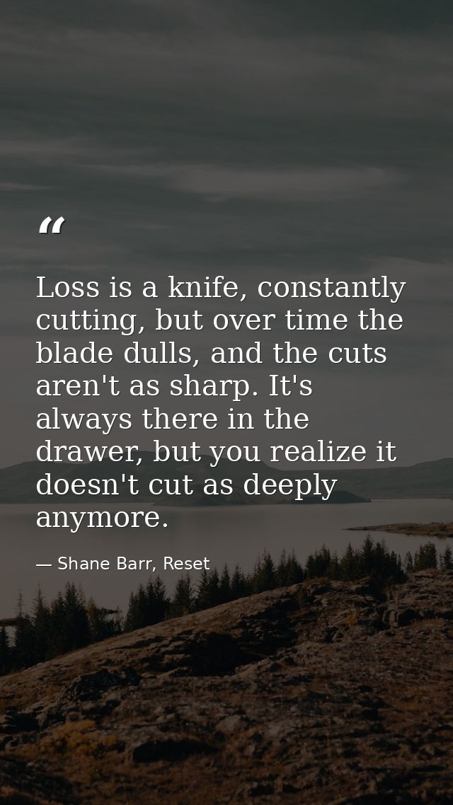Loss is a knife, constantly cutting, but over time the blade dulls, and the cuts aren't as sharp. It's always there in t — Shane Barr, Reset