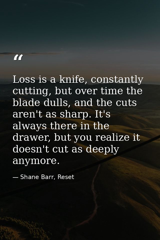 Loss is a knife, constantly cutting, but over time the blade dulls, and the cuts aren't as sharp. It's always there in t — Shane Barr, Reset