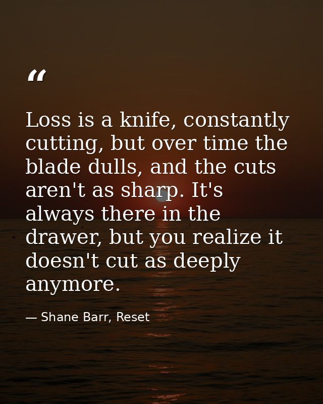 Loss is a knife, constantly cutting, but over time the blade dulls, and the cuts aren't as sharp. It's always there in t — Shane Barr, Reset