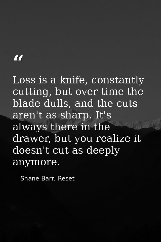 Loss is a knife, constantly cutting, but over time the blade dulls, and the cuts aren't as sharp. It's always there in t — Shane Barr, Reset