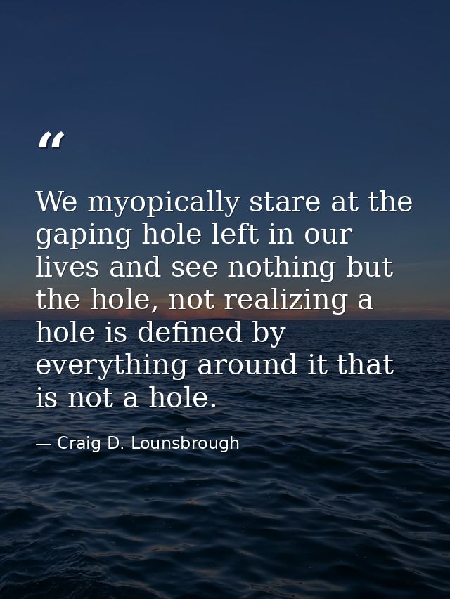 We myopically stare at the gaping hole left in our lives and see nothing but the hole, not realizing a hole is defined b — Craig D. Lounsbrough